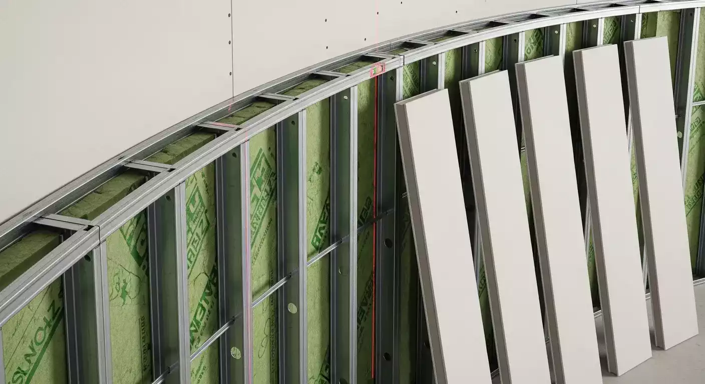 Montagem de parede drywall em obra