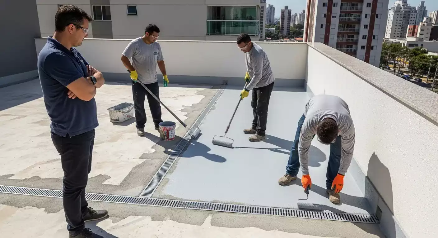 Aplicação de impermeabilizante em obra residencial em Campo Grande