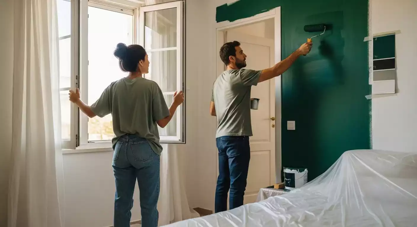Profissional realizando pintura externa em casa residencial