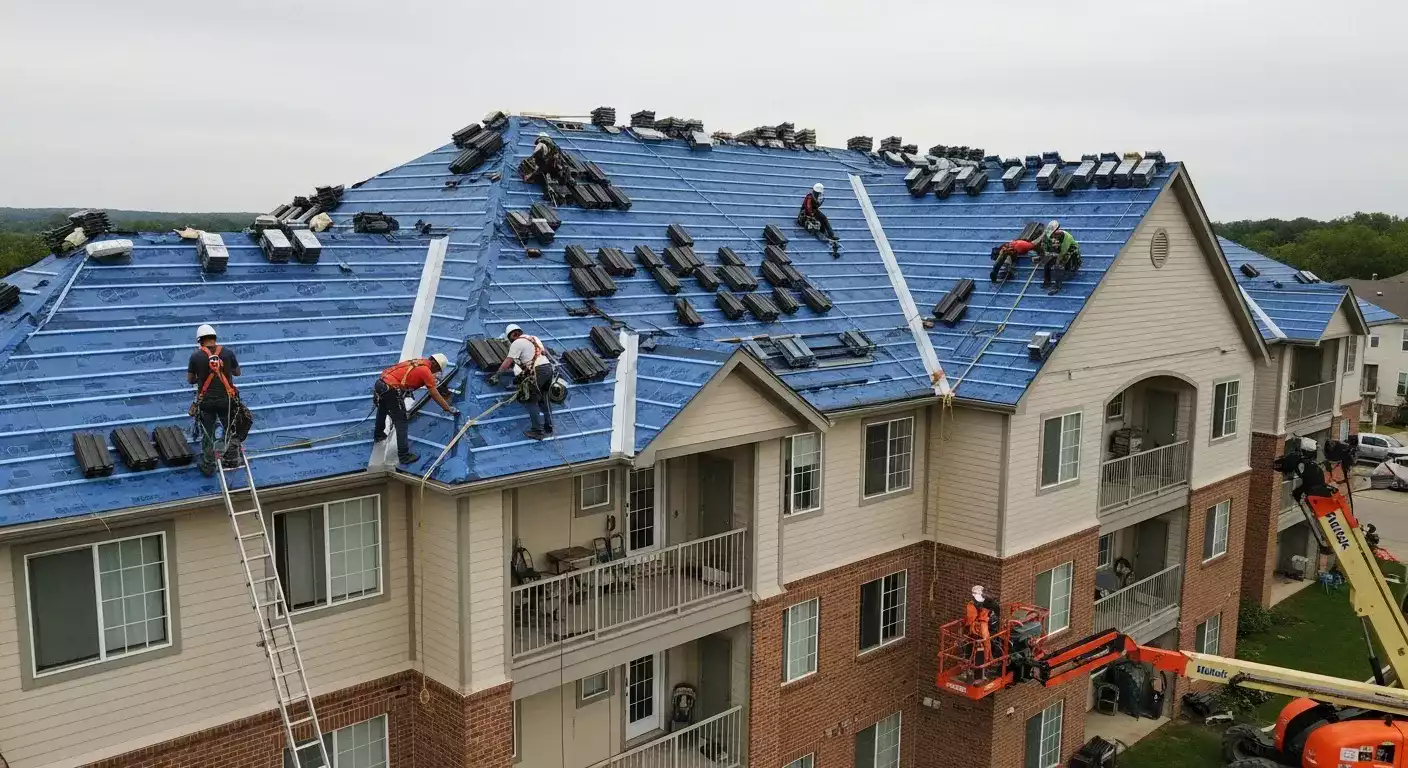 Detalhe de estrutura e cobertura de telhado em construção